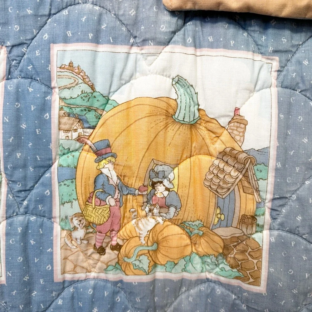 Vintage Nursery Rhymes Quilt Kids Storybook Blanket Mother Goose Pillow Pocket‎